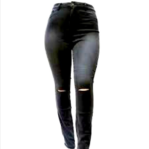 JC&JQ High Waisted BLACK Ripped Jeans - Picture 1 of 10